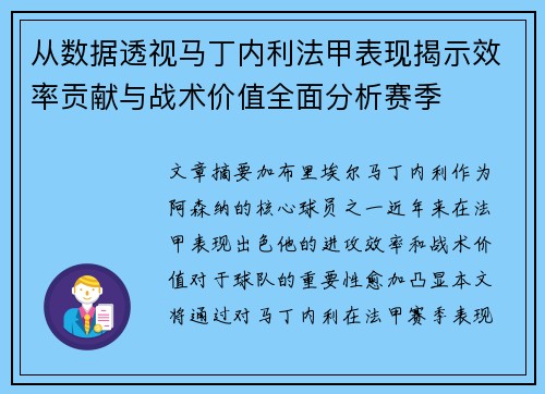 从数据透视马丁内利法甲表现揭示效率贡献与战术价值全面分析赛季